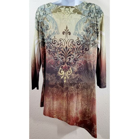 Jess & Jane Green Rhinestone Bodice Floral Print Top Small Lightweight Flowy - Picture 2 of 6